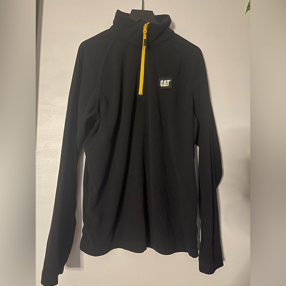 Caterpillar Men's Black Zip-Up Sweater with Yellow Detail